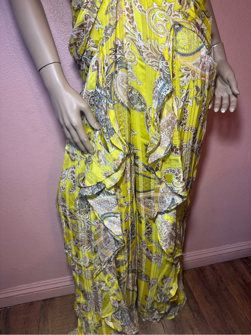 Rosevelvet Boho Yellow Paisley Open Back Plunge Jumpsuit M - Picture 10 of 17